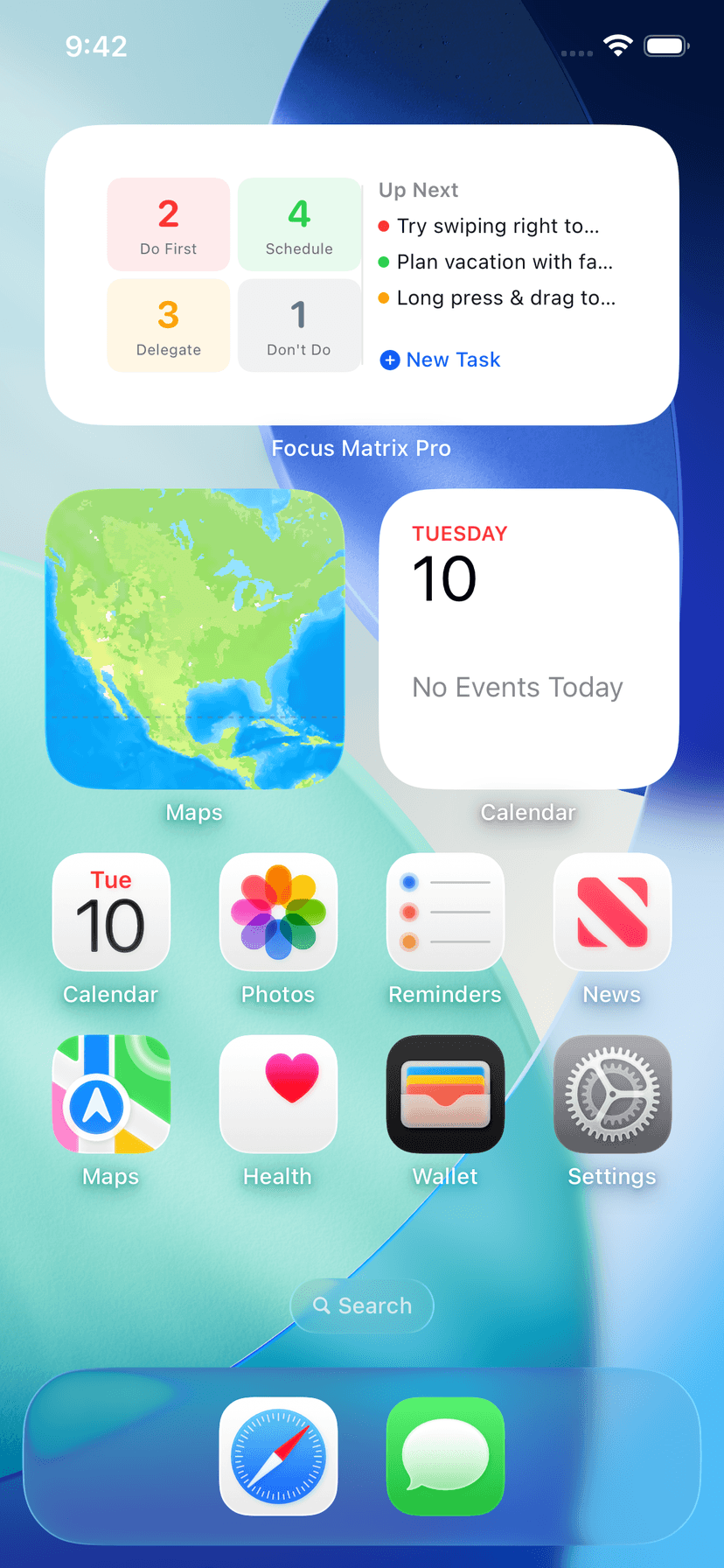 Glento widget on iPhone home screen alongside other apps